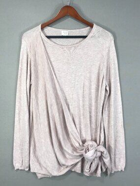 A New Day Sweater Women's 1X Pink Soft Pullover Wrap Tie Round Neck Long Sleeve
